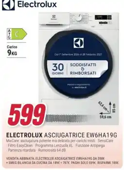 Trony Electrolux asciugatrice EW6HA19G offerta