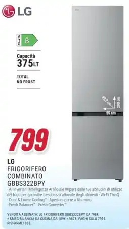 Trony LG Frigorifero Combinato GBBS322BPY offerta