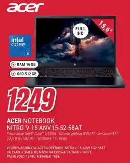 Trony Acer Notebook Nitro V 15 offerta