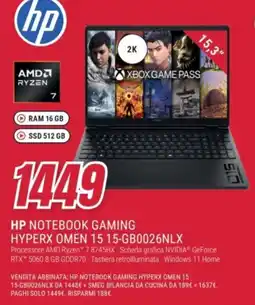 Trony HP Notebook Gaming HyperX Omen 15 offerta