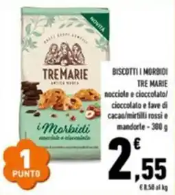 Conad Superstore Biscotti i morbidi tre marie nocciole e cioccolato offerta