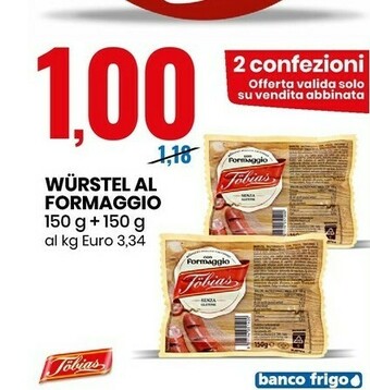 Eurospin Wurstel al formaggio 150 g + 150 g offerta