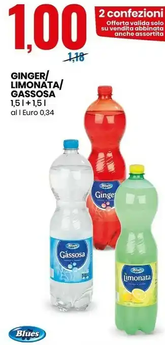 Eurospin Ginger/ limonata/ gassosa/ 1,5 l +1,5 l offerta