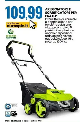 Arieggiatore e scarificatore per prato 1600 w