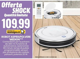 Eurospin Medion robot aspirapolvere 20 w 300 ml offerta