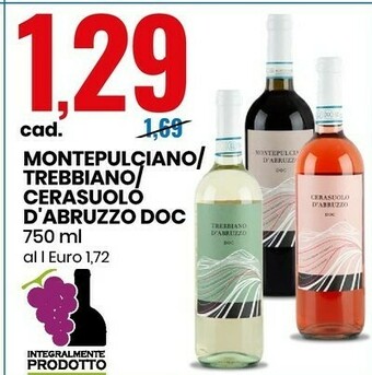 Eurospin Montepulciano/ trebbiano/ cerasuolo d'abruzzo doc 750 ml offerta