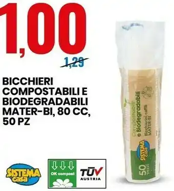 Eurospin Bicchieri compostabili e biodegragabili mater-bi, 80 cc, 50 pz offerta