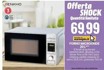 Eurospin Forno microonde 20 l 700 w offerta