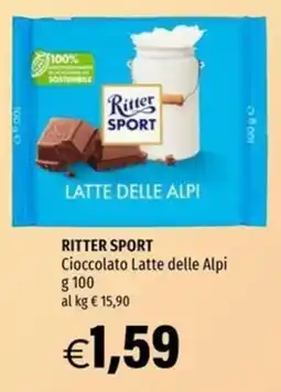 Hurrà Ritter Sport Cioccolato Latte delle Alpi offerta