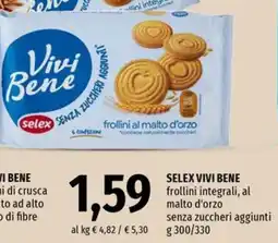 Famila Superstore Selex Vivi Bene frollini integrali, al malto d'orzo senza zuccheri aggiunti offerta