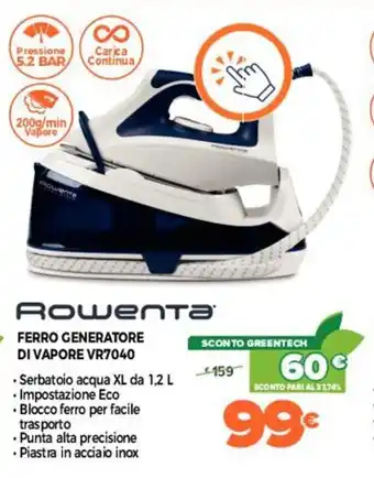Expert Di Lella Rowenta Ferro Generatore di Vapore VR7040 offerta