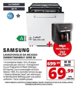 Comet Samsung lavastoviglie da incasso DW80H73WAB0U1 serie 80 offerta