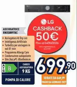 Unieuro Asciugatrice LG RNX5009TKC offerta