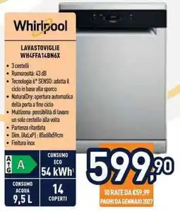 Unieuro Whirlpool lavastoviglie WH4FFA14BN6X offerta
