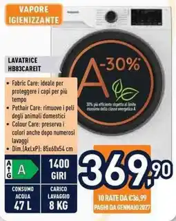 Unieuro Lavatrice HB83CAREIT offerta