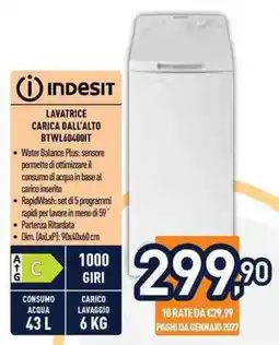 Unieuro Indesit lavatrice carica dall'alto offerta