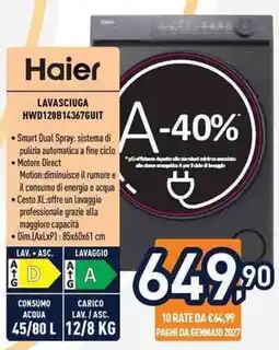 Unieuro Haier Lavasciuga HWD120B14367GUIT offerta