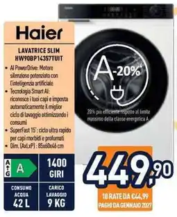 Unieuro Haier lavatrice slim offerta