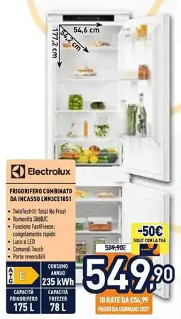 Unieuro Frigorifero combinato da incasso Electrolux offerta