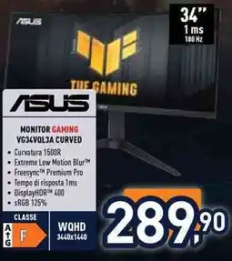 Unieuro Asus monitor gaming VG34VQL3A curved offerta