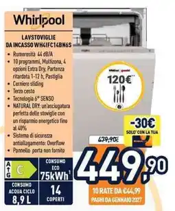 Unieuro Whirlpool lavastoviglie da incasso offerta