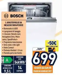 Unieuro L'avastoviglie da incasso Bosch SMV6YCX02E offerta