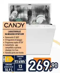 Unieuro Candy lavastoviglie da incasso CIP3E7LOW offerta