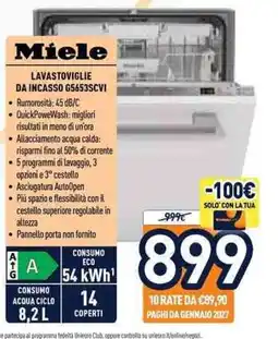 Unieuro Miele lavastoviglie da incasso G5653SCVI offerta