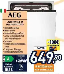 Unieuro AEG Lavastoviglie da incasso FSE77707P offerta