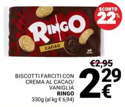 Supermercati Gulliver Biscotti farciti con crema al cacao vaniglia Ringo offerta