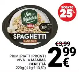 Supermercati Gulliver Spaghetti cacio pepe Viva la mamma Beretta offerta