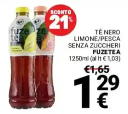 Supermercati Gulliver Tè nero limone/pesca senza zuccheri Fuzetea offerta