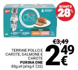 Supermercati Gulliver Terrine pollo e carote, salmone e carote Purina One offerta