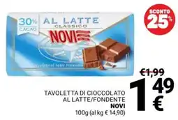 Supermercati Gulliver Tavoletta di cioccolato al latte/fondente Novi offerta