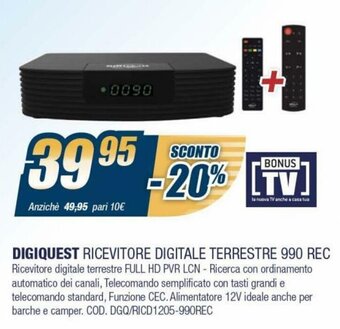 Sinergy DigiQuest Ricevitore Digitale Terrestre 990 Rec offerta