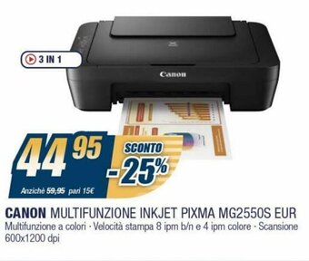 Canon Multifunzione Inkjet Pixma MG2550S EUR
