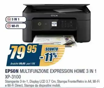 Sinergy Epson Multifunzione Expression Home 3 in 1 XP-3100 offerta