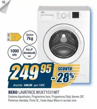 Sinergy beko Lavatrice WUX71031WIT offerta