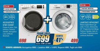 Sinergy Hotpoint Asciugatrice NTM1182XBIT + Hotpoint Lavatrice NFR428WIT offerta