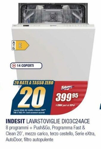 Sinergy Indesit Lavastoviglie DI03C24ACE offerta