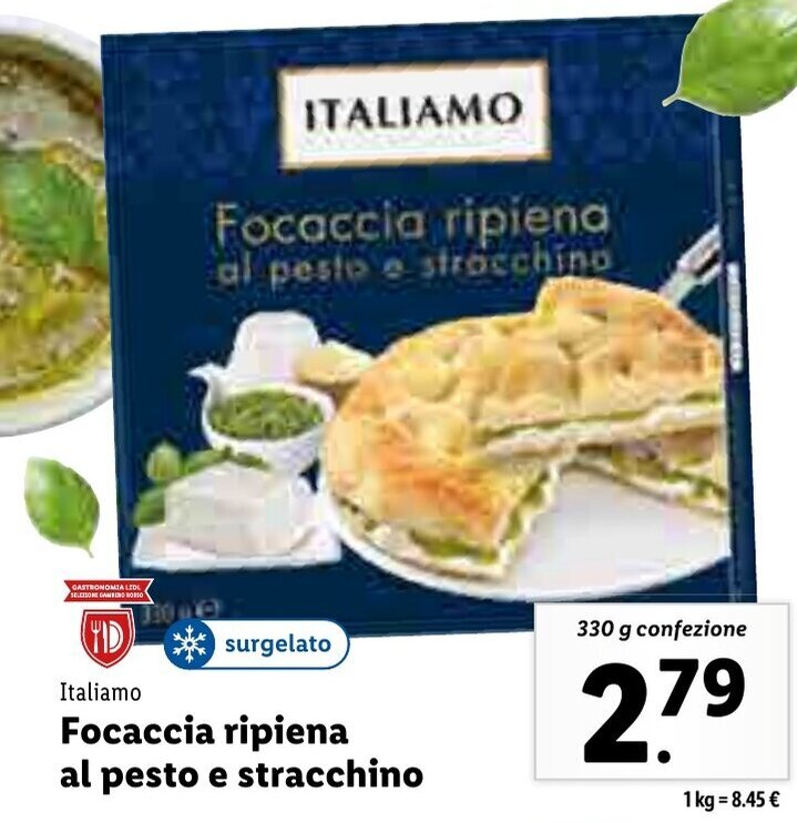Italiamo Focaccia ripiena al pesto e stracchino 330g offerta di Lidl