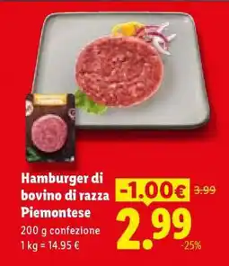 Lidl Hamburger di bovino di razza Piemontese offerta