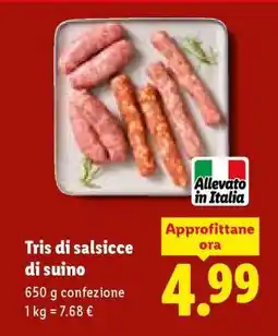 Lidl Tris di salsicce di suino offerta
