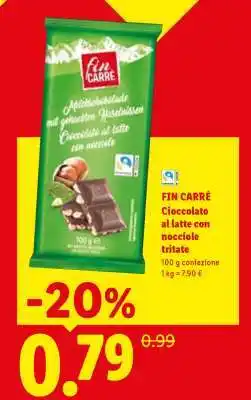 Lidl FIN CARRÉ Cioccolato al latte con nocciole tritate offerta