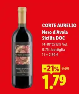 Lidl CORTE AURELIO Nero d'Avola Sicilia DOC offerta