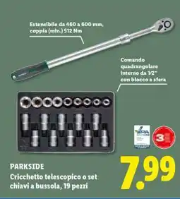 Lidl PARKSIDE Cricchetto telescopico o set chiavi a bussola, 19 pezzi offerta