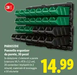 Lidl PARKSIDE Pannello organizer da parete, 30 pezzi offerta