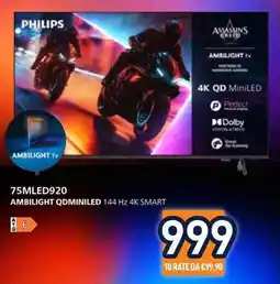 Unieuro Philips 75MLED920 Ambilight QDMiniled 144 Hz 4K Smart TV offerta