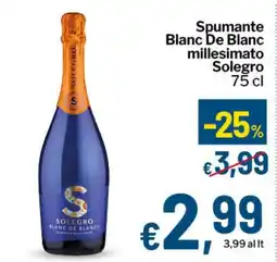 Qui Discount Spumante Blanc De Blanc millesimato Solegro offerta
