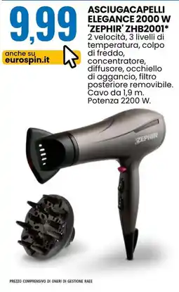 Eurospin Asciugacapelli elegance 'Zephir' ZHB2001 offerta